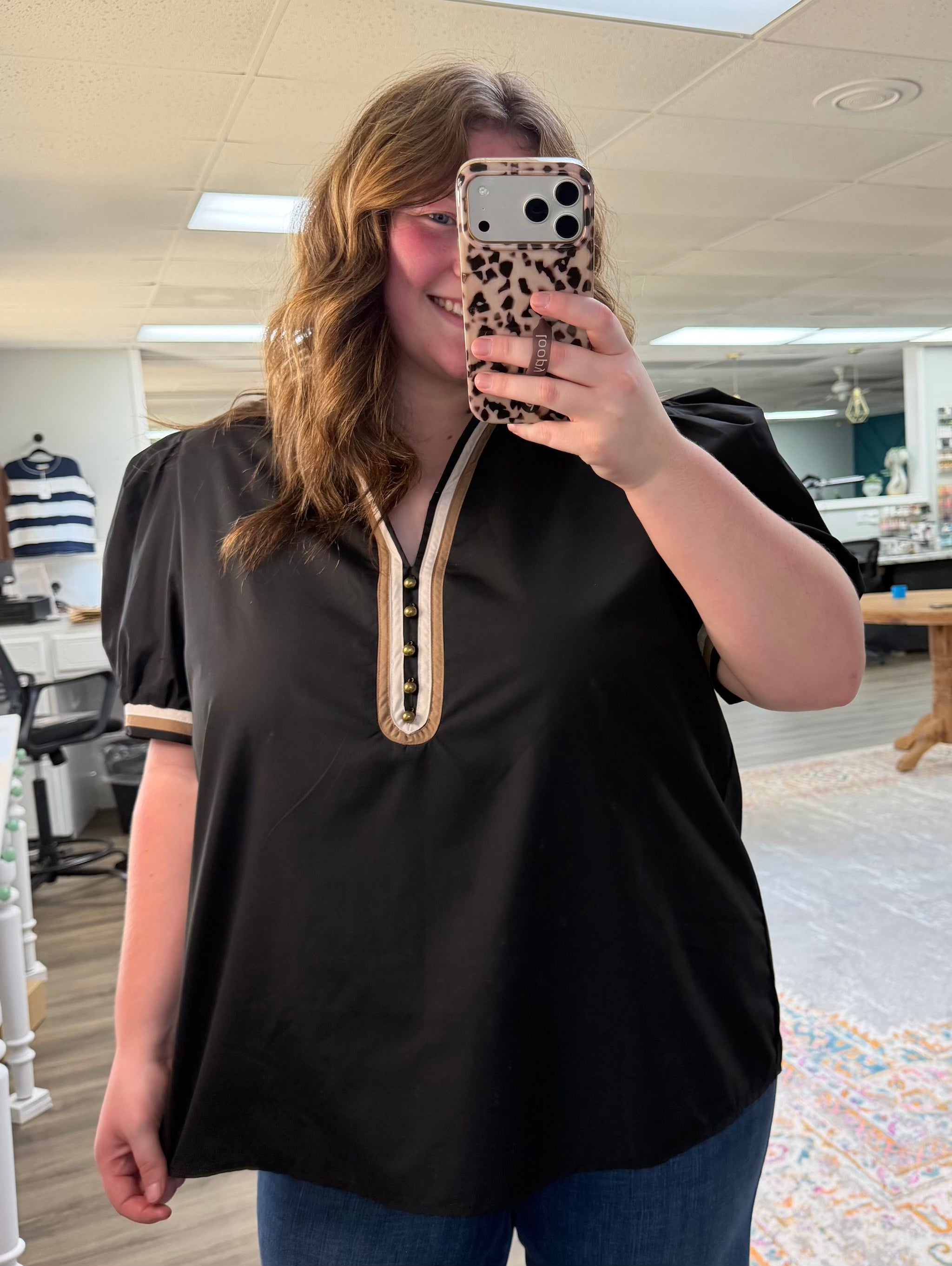 Black & Neutral Puff Sleeve Top